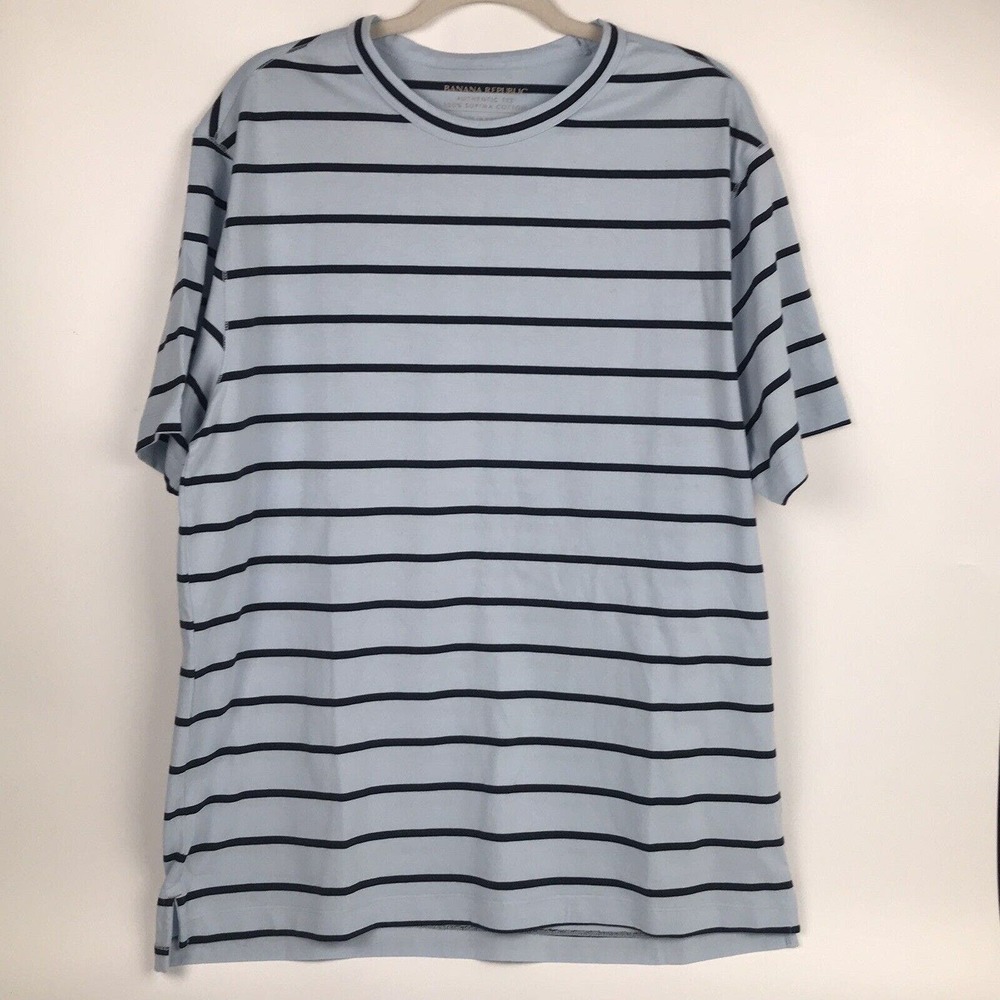 Banana Republic Shirt Mens Large Tall Supima Cotton Light Blue Dark Blue Stripe